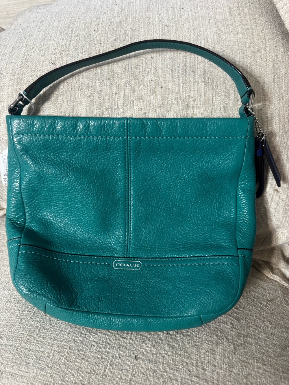COACH Teal Pebbled Leather Shoulder Bag